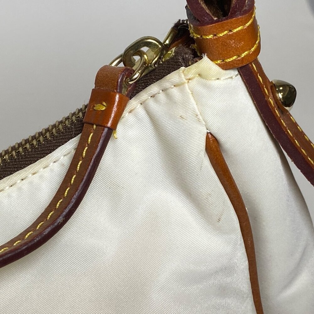 Dooney & Burke Nylon Hobo Shoulder Bag Purse White Brown Leather Handle Duck Tag - Picture 6 of 12